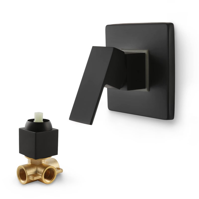 SKOWLL Bathroom Shower Valve Single Function Shower Mixer Valve, Wall Mount Single Handle Water Mixing Valve Kit Include Brass Rough In Shower Trim, Matte Black - Image 1